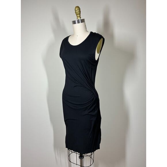 Allsaints Marilla Dress 8 Black Bodycon Ruched Thin Minimal Stretchy Gathered - Picture 2 of 16